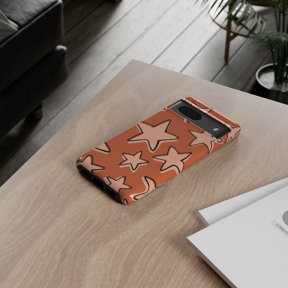 Burnt Orange Doodle Star Phone Case