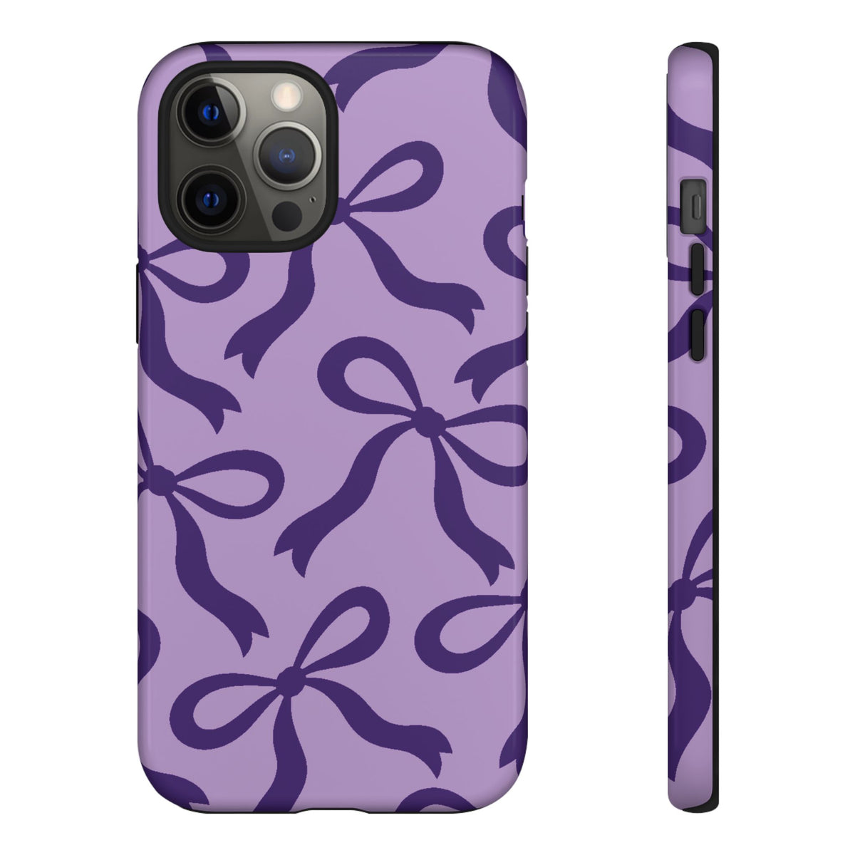 Bold Lilac and Deep Purple Bow Pattern Phone Case - Purple Phone Case - iPhone 12 Pro Max / Glossy