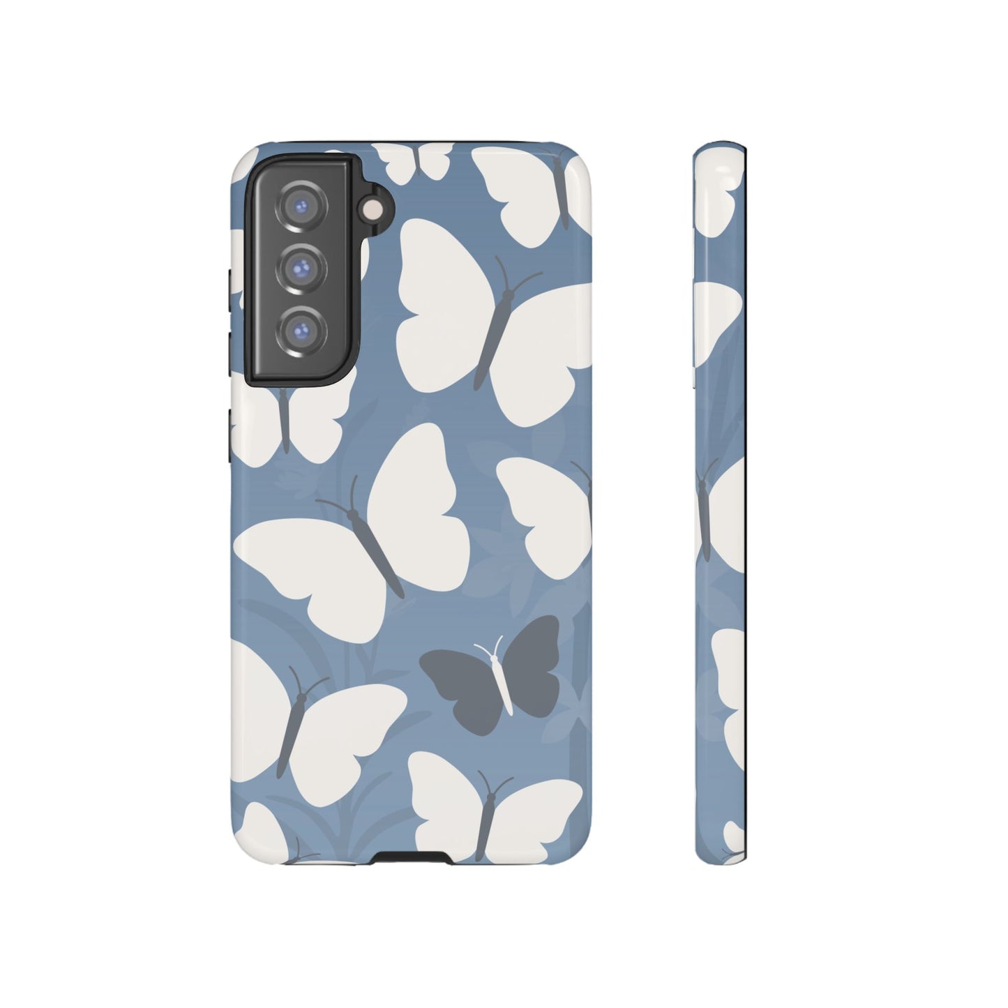 Samsung Galaxy S21 FE / Glossy Phone Case - Minimalist Light Blue Butterfly Pattern Phone Case