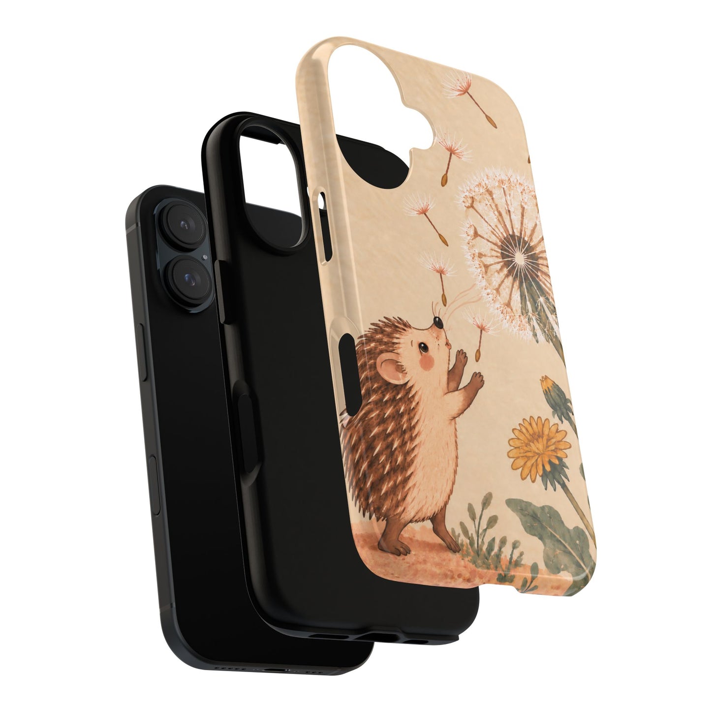 Whimsical Cream Hedgehog and Dandelion Phone Case - White Phone Case