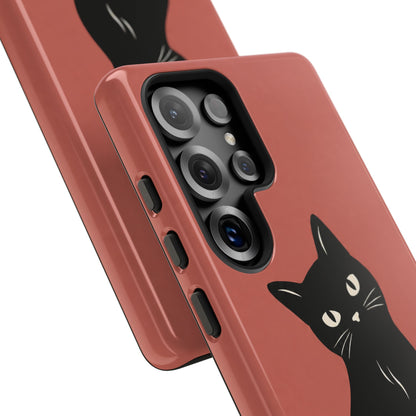 Minimalist Coral Red & Black Cat Phone Case