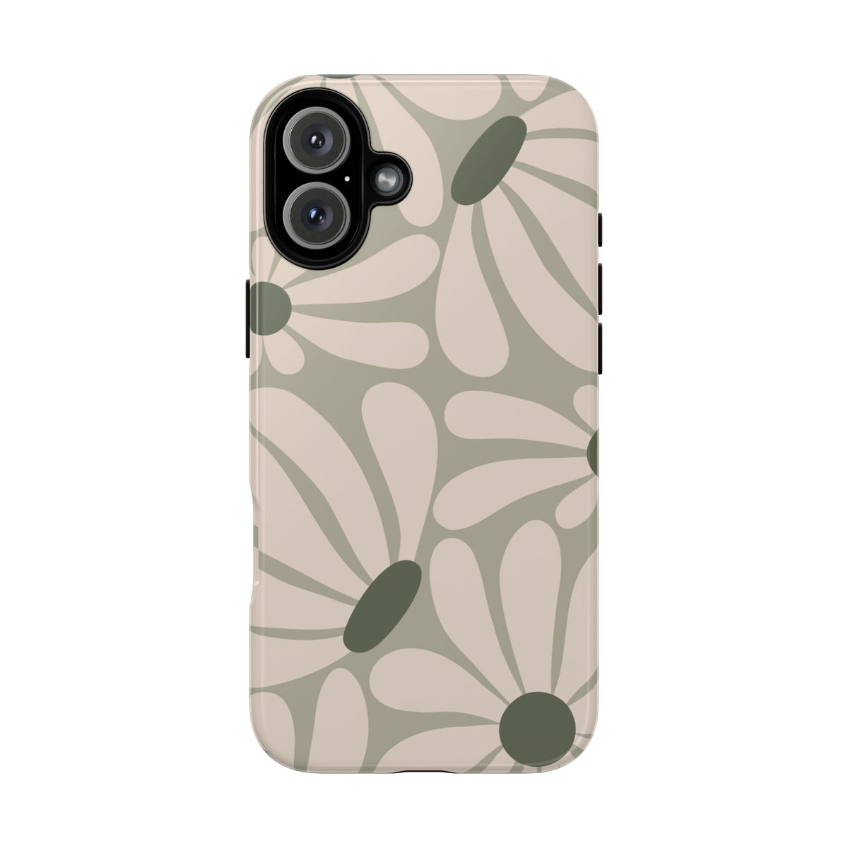 Retro Cream & Green Daisy Pattern Phone Case - White Phone Case - iPhone 16 Plus / Glossy