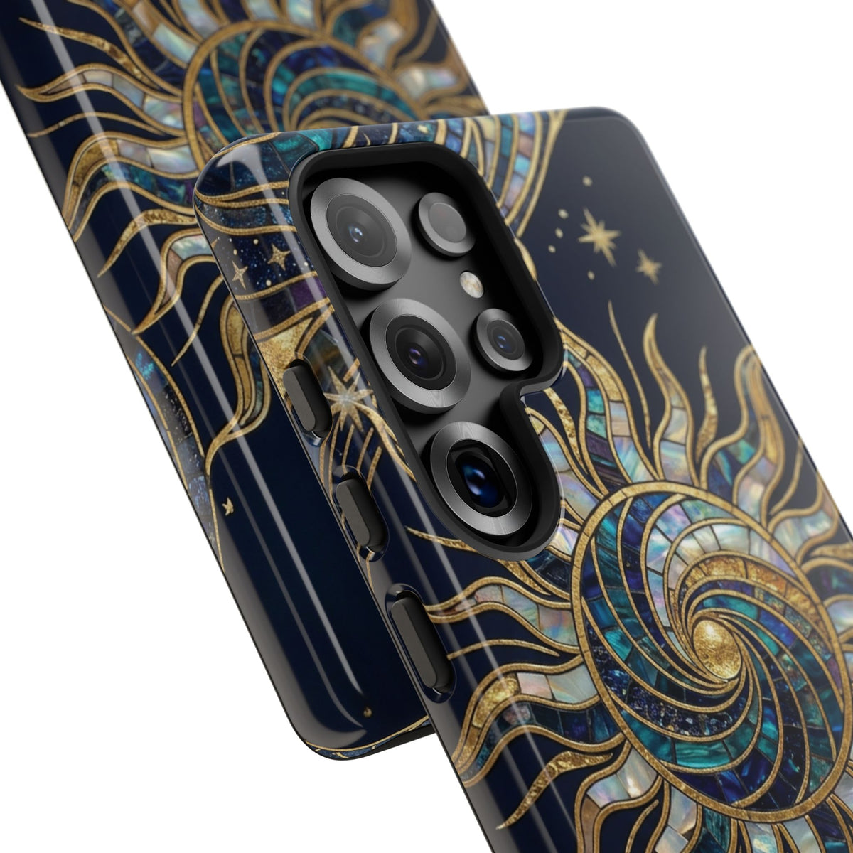 Elegant Navy & Gold Solar Spiral Phone Case