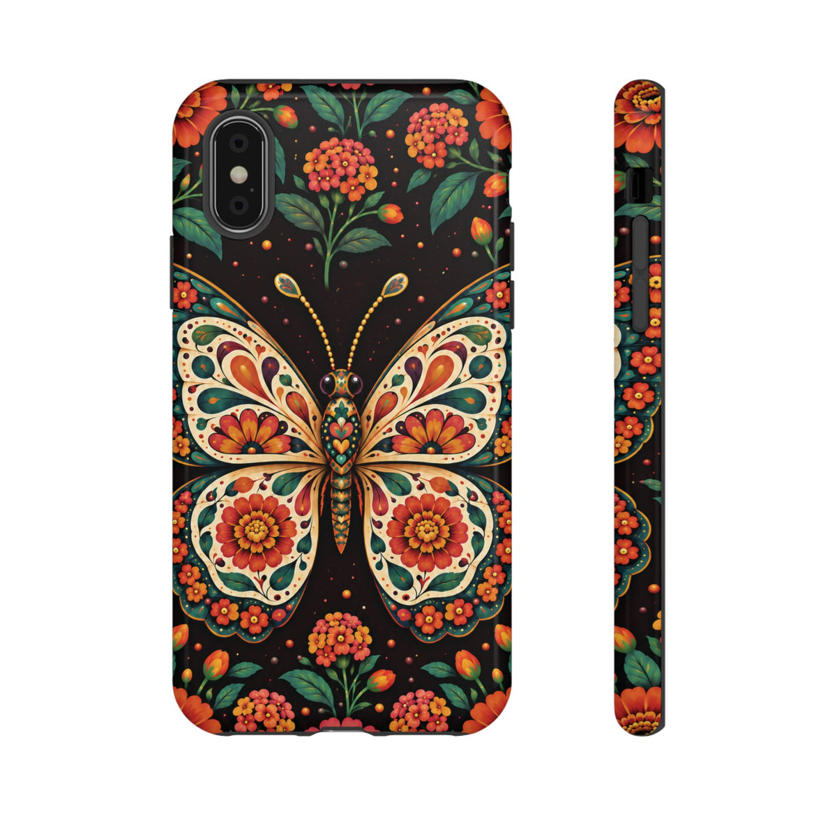 Vibrant Terracotta and Teal Calavera Butterfly Phone Case - Multicolor Phone Case - iPhone XS / Glossy