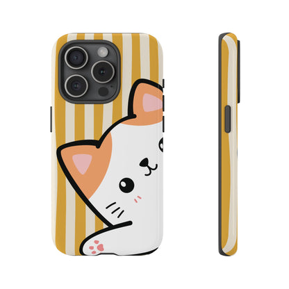 iPhone 15 Pro / Glossy Phone Case - Peakaboo Cat with Yellow Stripe Pattern Phone Case