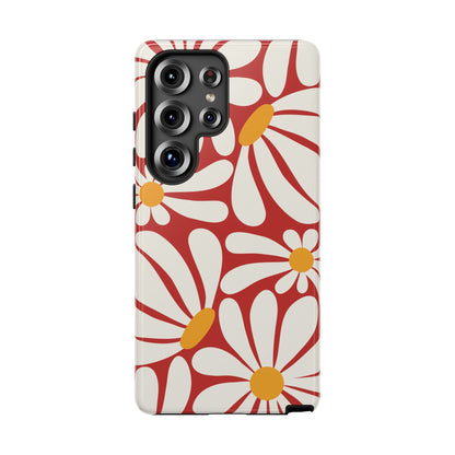 Retro Red Daisy Pattern Phone Case - Red Phone Case - Samsung Galaxy S25 Ultra / Glossy