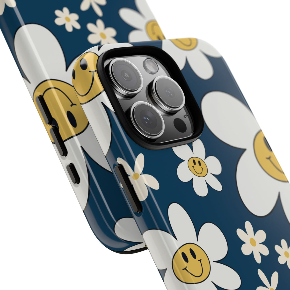 Fun Retro Daisy Pattern with Blue Background Phone Case - Blue Phone Case