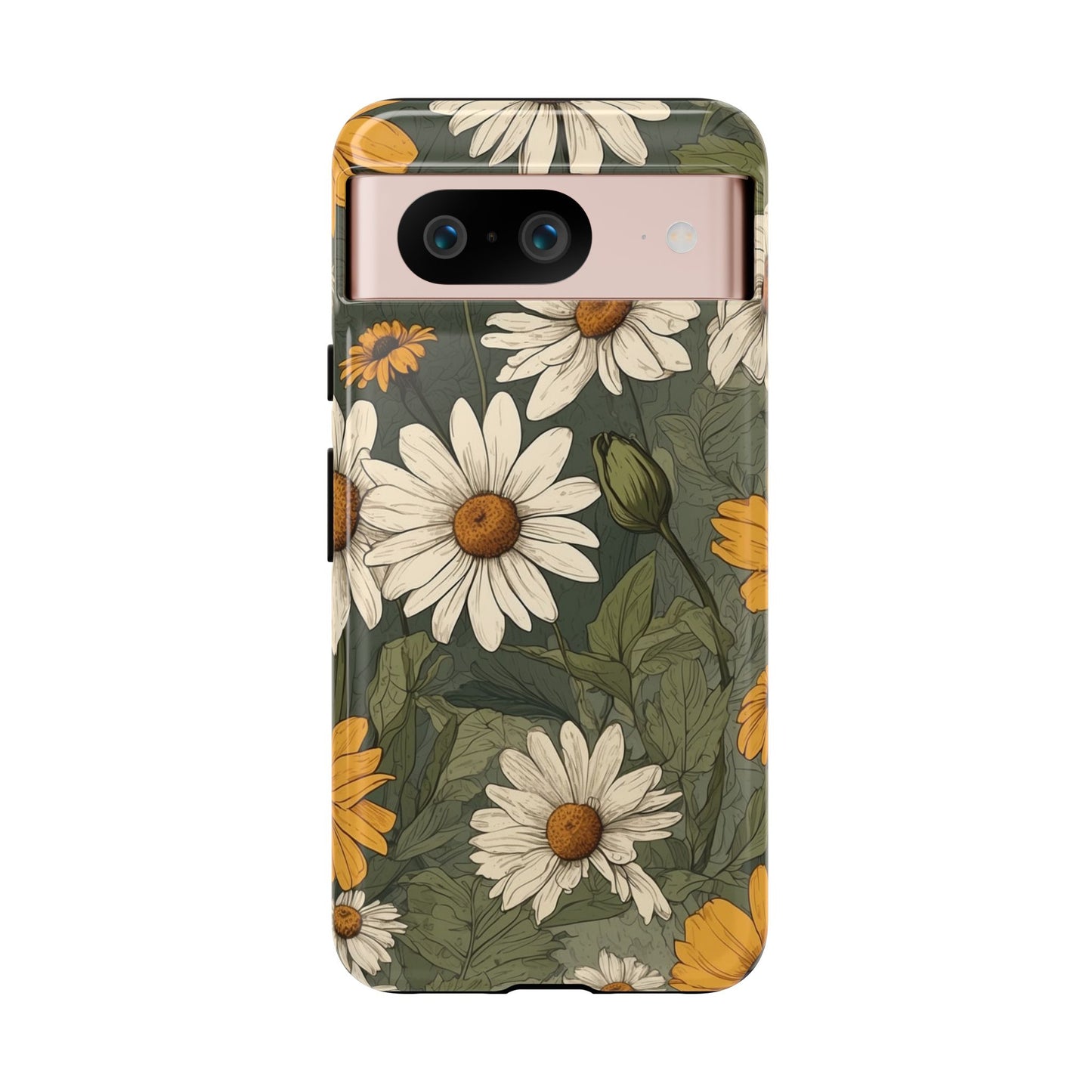 Google Pixel 8 / Glossy Phone Case - Boho Chic Daisies Floral Pattern ’White & Yellow’ Phone Case