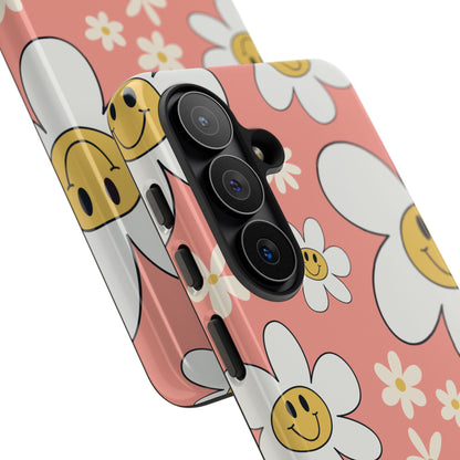 Fun Retro Daisy Pattern with Pink Background Phone Case - Pink Phone Case