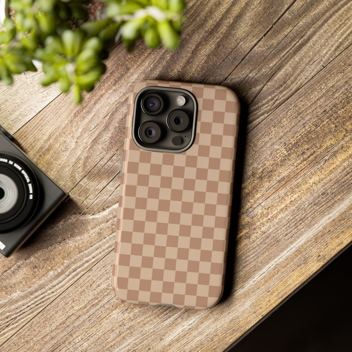 Bold Tan Small Checked Pattern Phone Case - Brown Phone Case