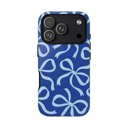 Bold Cobalt Blue and Powder Blue Bow Pattern Phone Case
