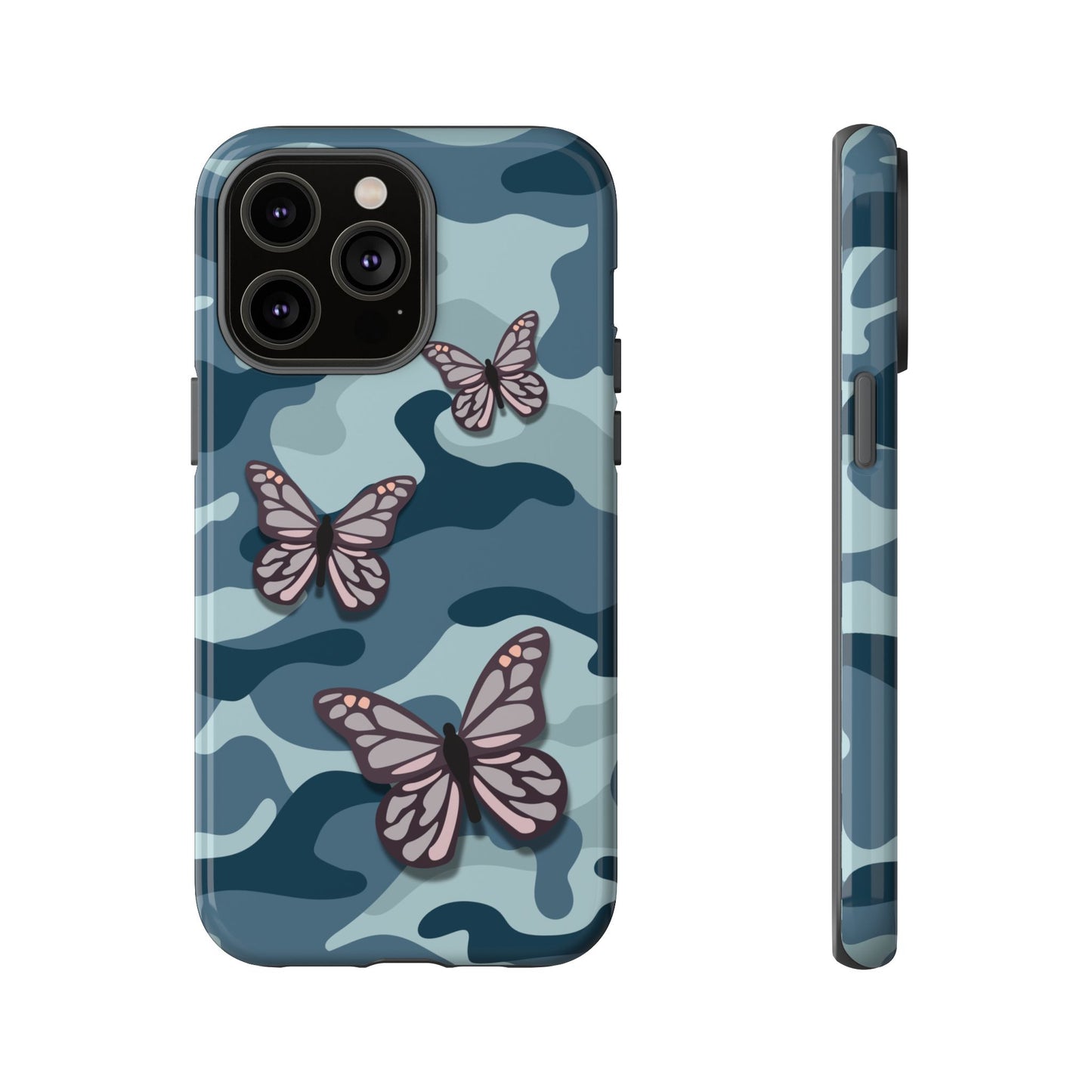Dark Blue Butterfly Camo Phone Case - Blue Phone Case - iPhone 14 Pro Max / Glossy