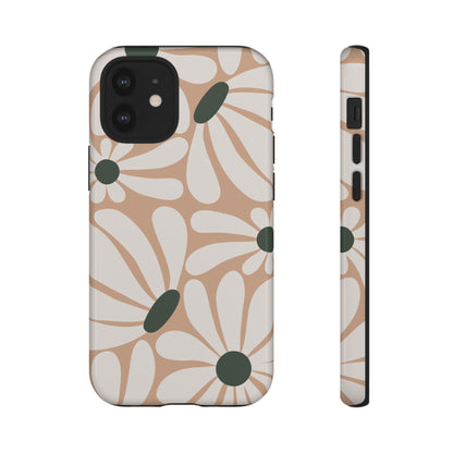 iPhone 12 Mini / Glossy Phone Case - ’Retro Beige & White Daisy Pattern’ Phone Case