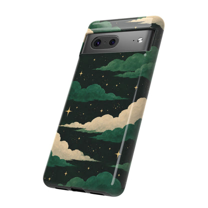 Illustrated Emerald Green Clouds & Stars Phone Case