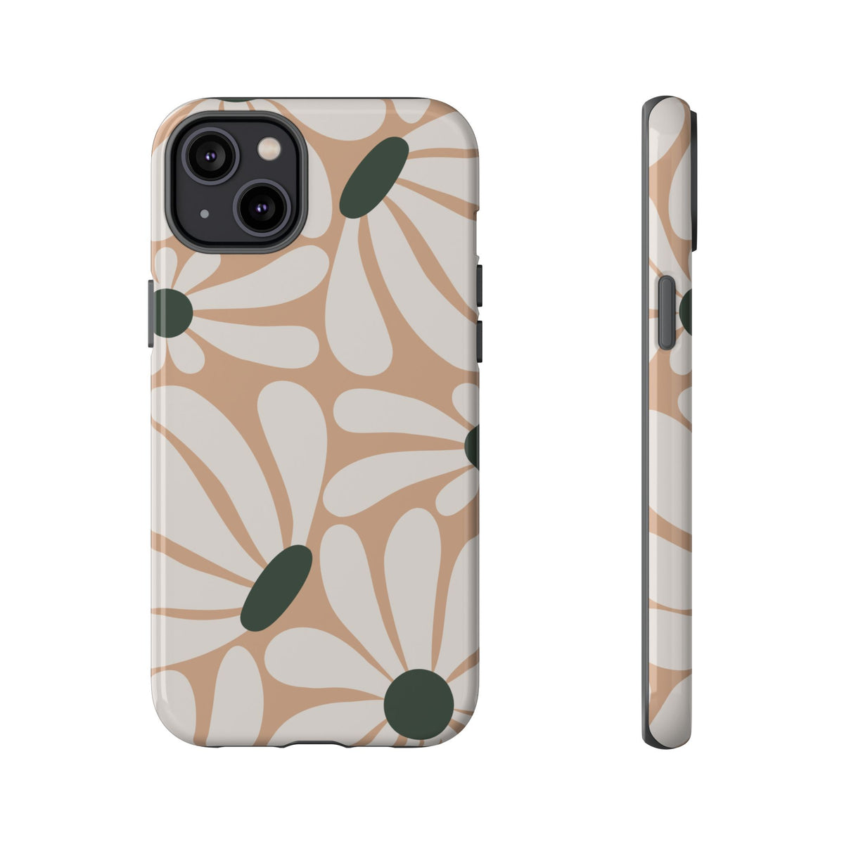 Retro Beige & White Daisy Pattern Phone Case - Beige Phone Case - iPhone 14 Plus / Glossy