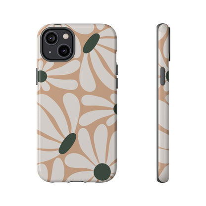 Retro Beige & White Daisy Pattern Phone Case - Beige Phone Case - iPhone 14 Plus / Glossy