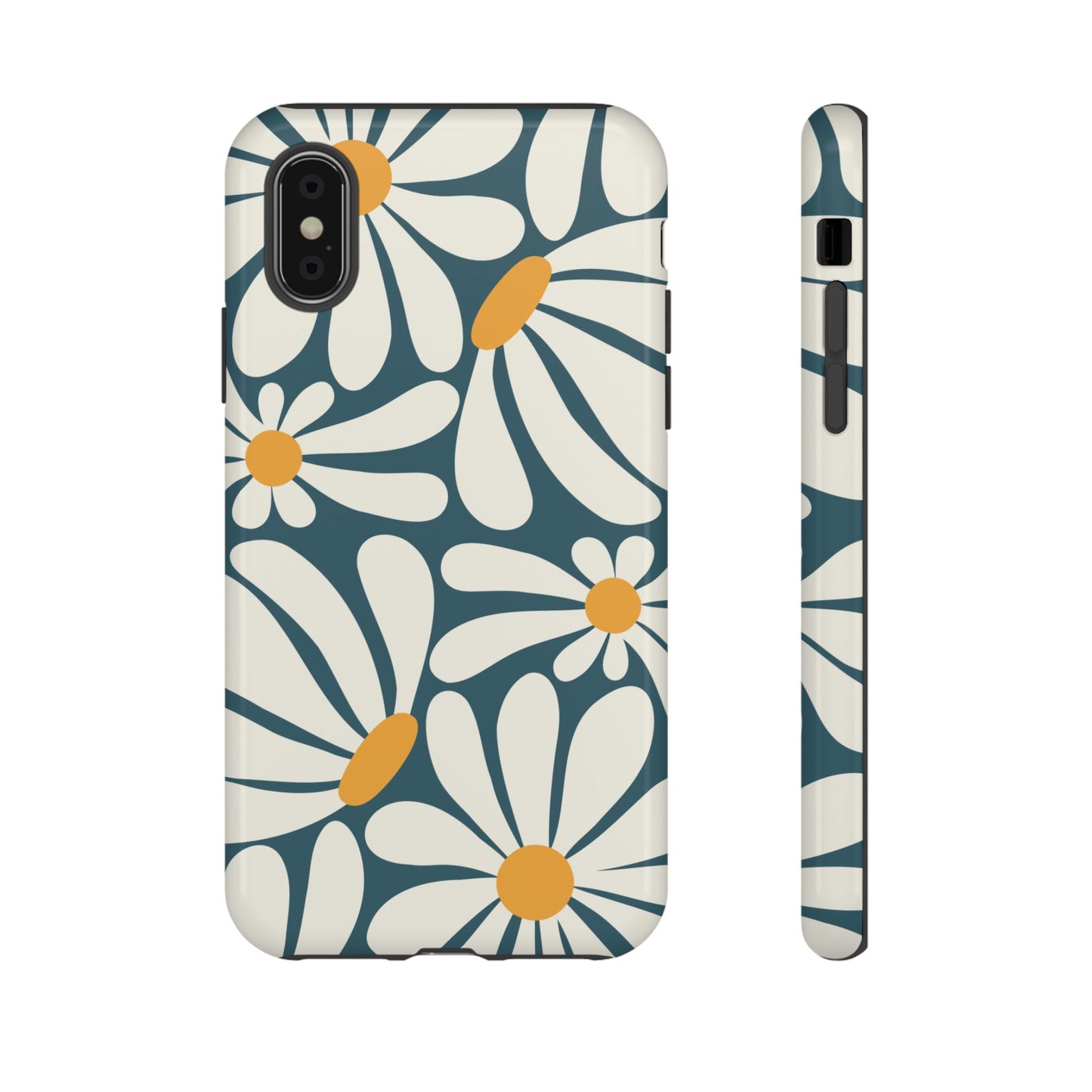 iPhone X / Glossy Phone Case - Retro Blue Daisy Pattern Phone Case