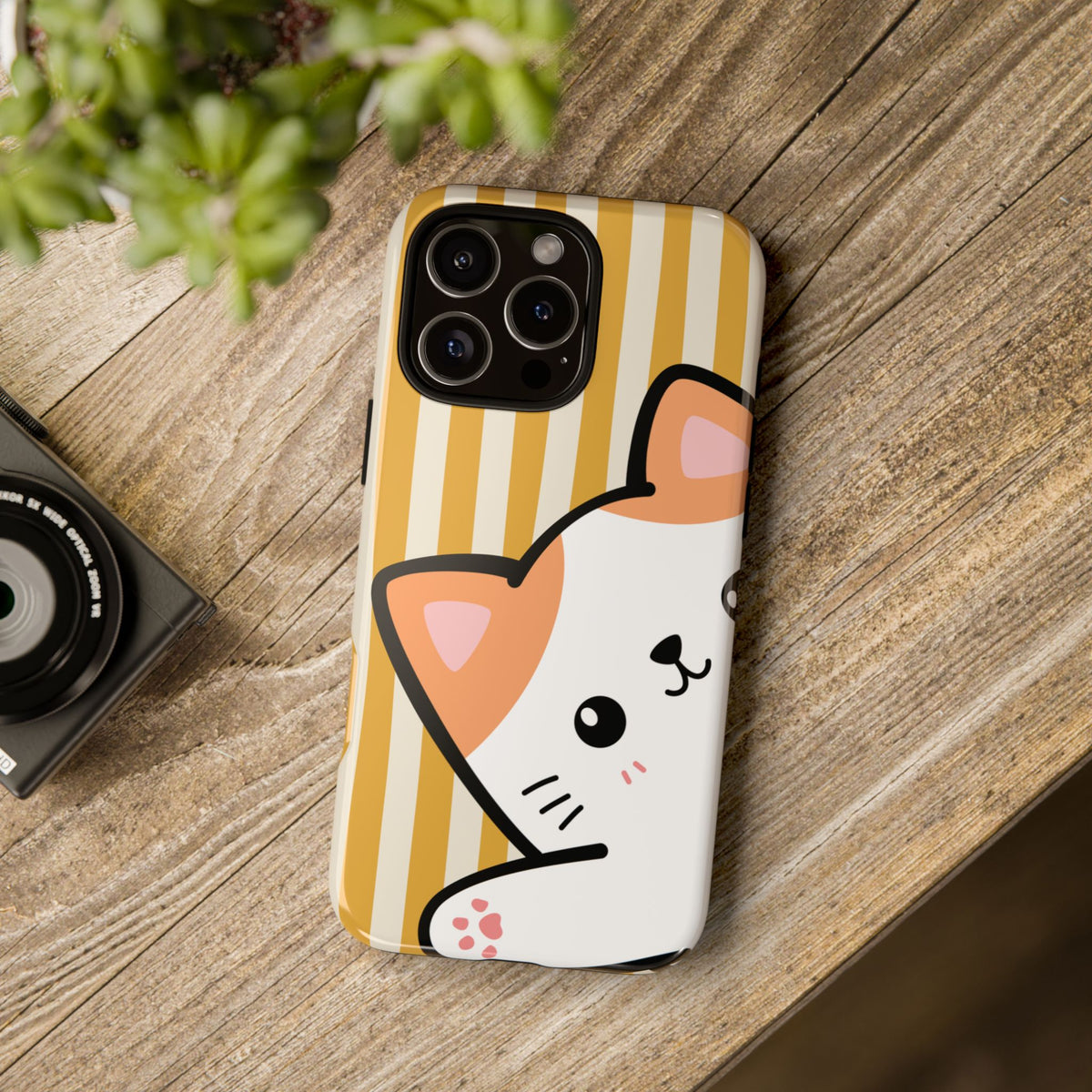 Playful Peakaboo Cat with Yellow Stripe Pattern Phone Case - Yellow Phone Case