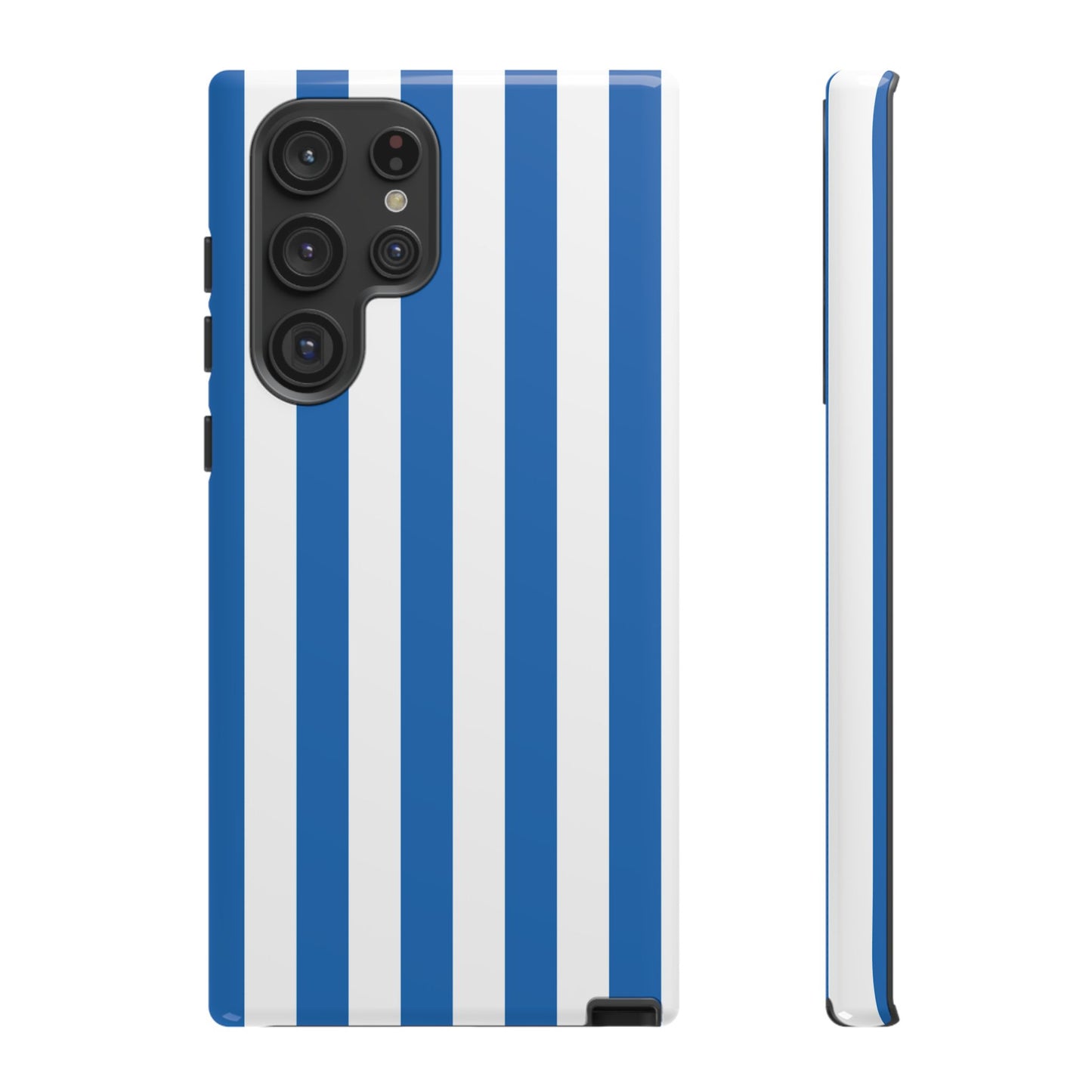 Samsung Galaxy S22 Ultra / Glossy Phone Case - Simple Light Blue & White Stripe Pattern Phone Case