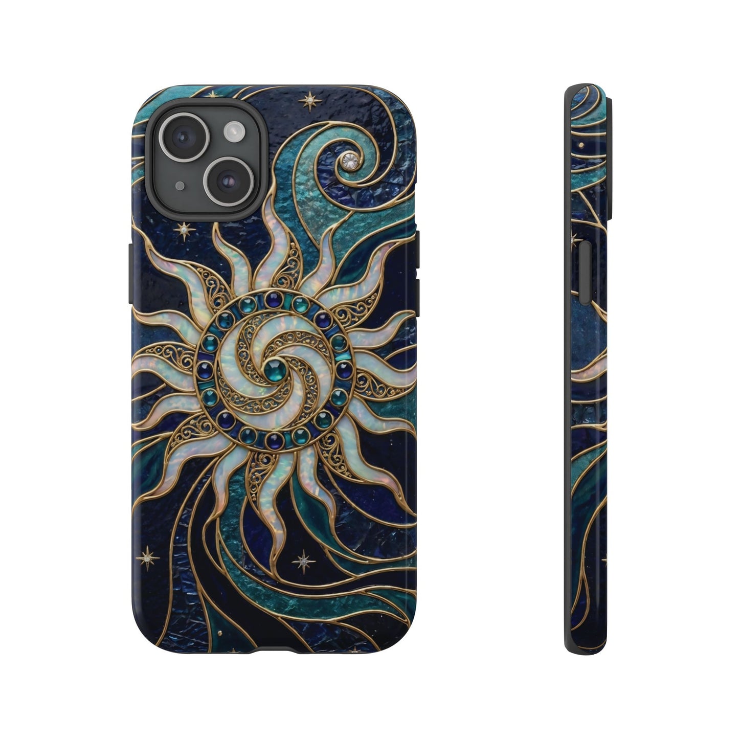 Elegant Teal & Gold Cosmic Sunburst Phone Case