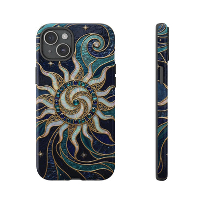Elegant Teal & Gold Cosmic Sunburst Phone Case