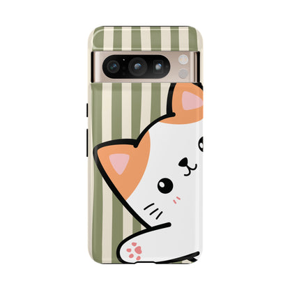 Playful Peakaboo Cat with Green Stripe Pattern Phone Case - Green Phone Case - Google Pixel 8 Pro / Glossy