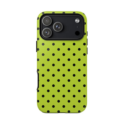 iPhone 17 Pro Max / Glossy Phone Case - Trendy Neon Lime Green & Black Dot Pattern Phone Case