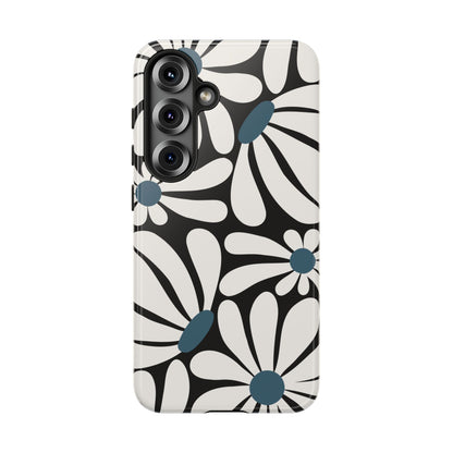 Retro Black Daisy Pattern Phone Case - Black Phone Case - Samsung Galaxy S25 / Glossy