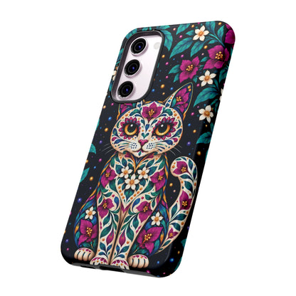 Vibrant Purple and Teal Calavera Cat Phone Case - Multicolor Phone Case