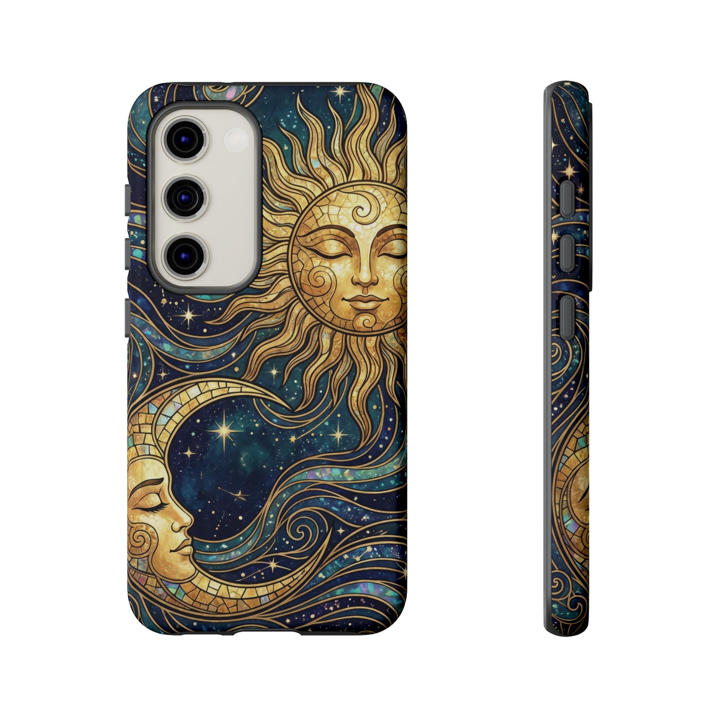 Elegant Teal & Gold Sun and Moon Phone Case