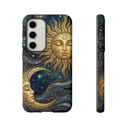Elegant Teal & Gold Sun and Moon Phone Case