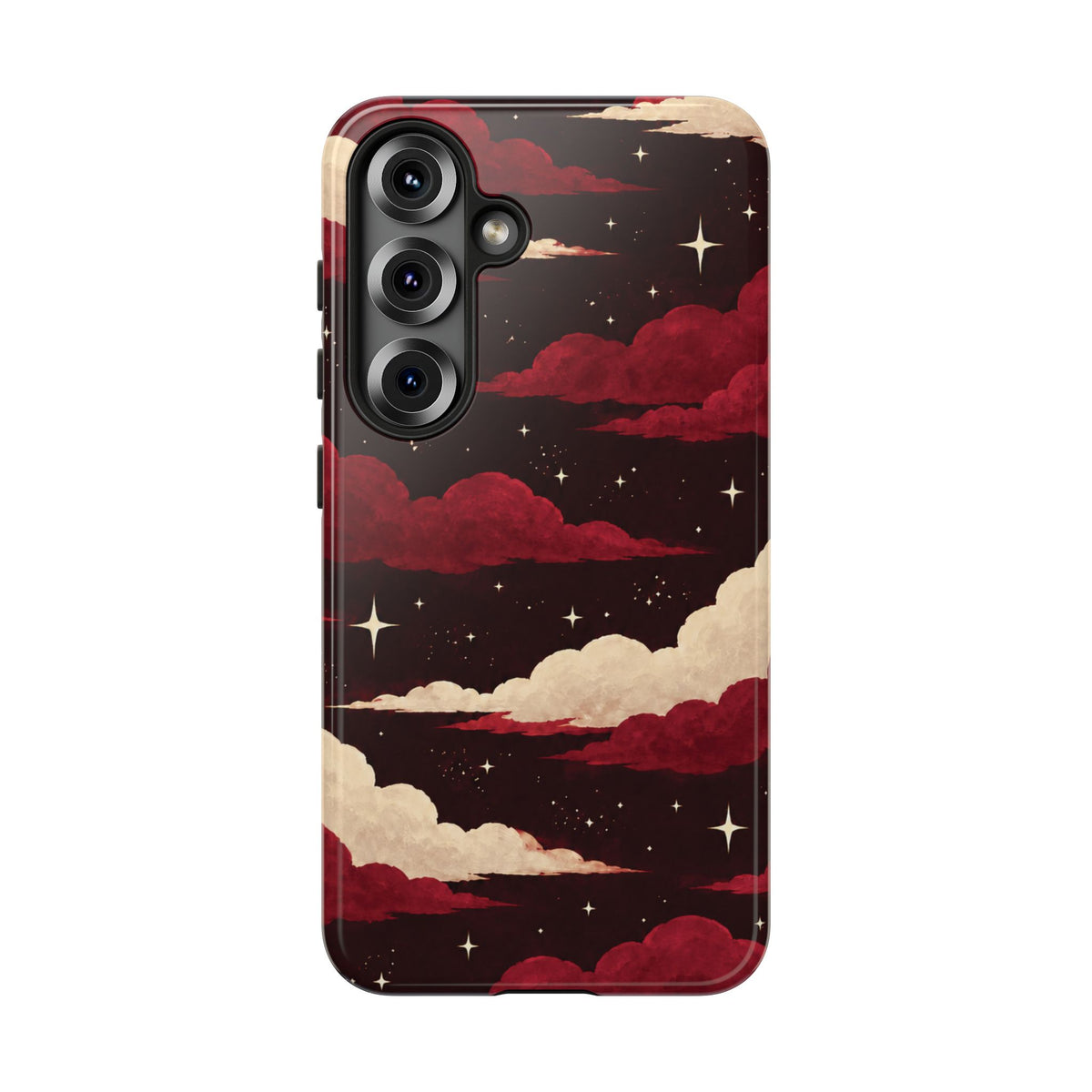 Illustrated Crimson Red Clouds & Stars Phone Case