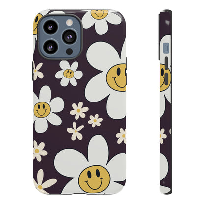 iPhone 13 Pro Max / Glossy Phone Case - Fun Retro Daisy Pattern with Purple Background Phone Case