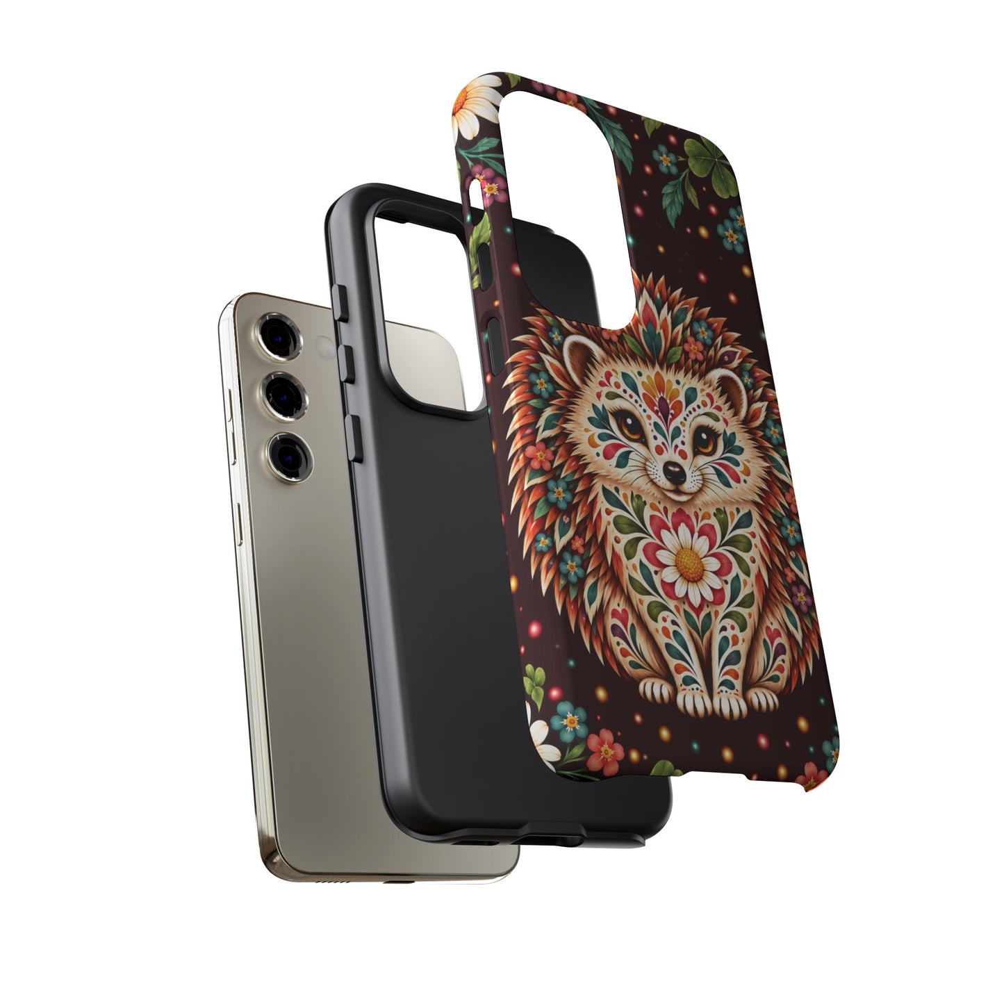 Vibrant Terracotta and Teal Calavera Hedgehog Phone Case - Multicolor Phone Case