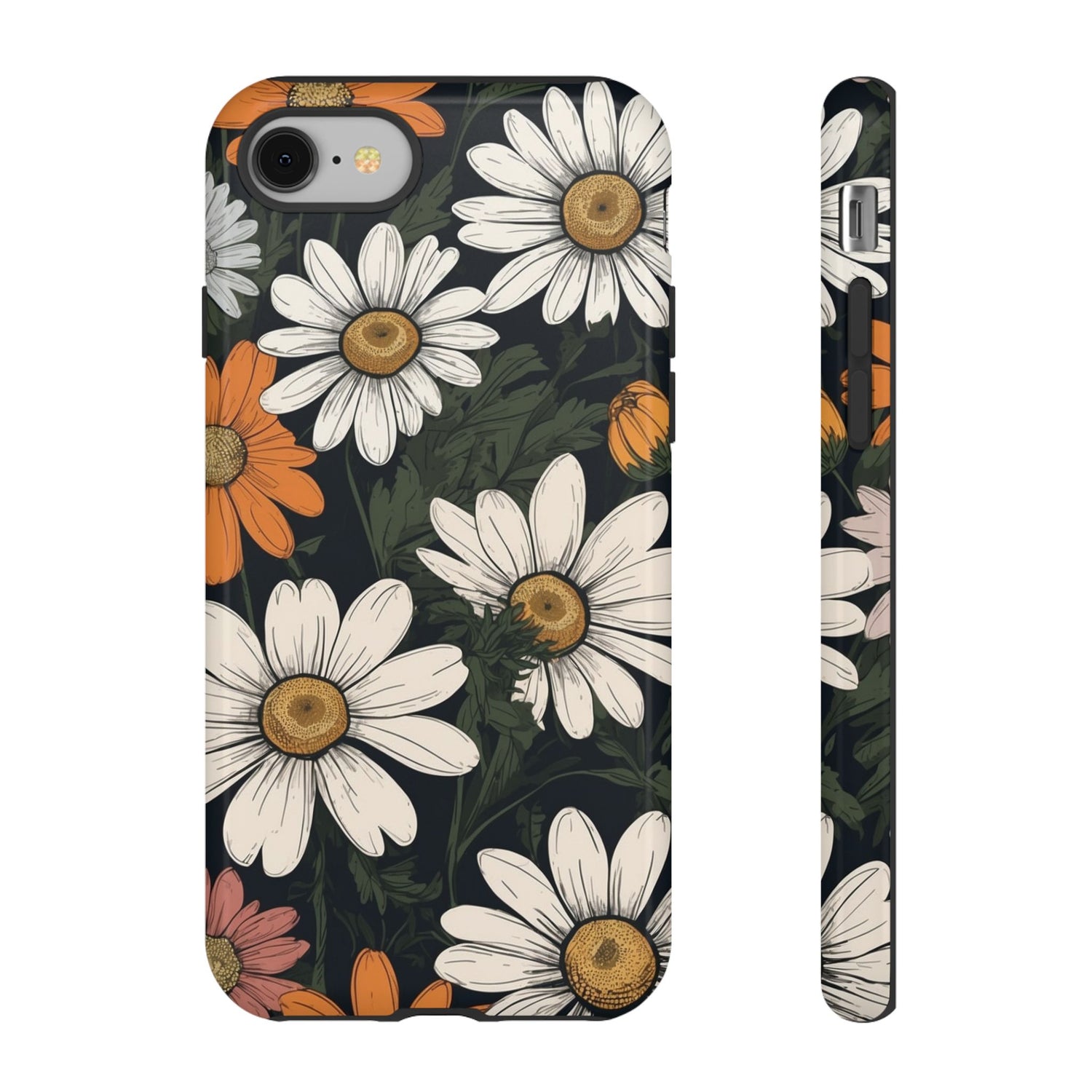 iPhone 8 / Glossy Phone Case - Boho Chic Daisies Floral Pattern ’White Orange & Pink’ Phone Case