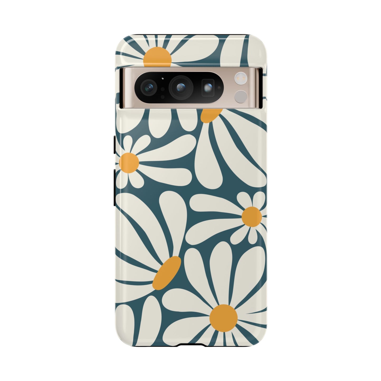 Google Pixel 8 Pro / Glossy Phone Case - Retro Blue Daisy Pattern Phone Case