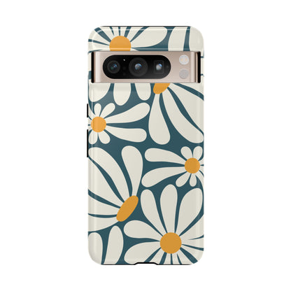 Google Pixel 8 Pro / Glossy Phone Case - Retro Blue Daisy Pattern Phone Case