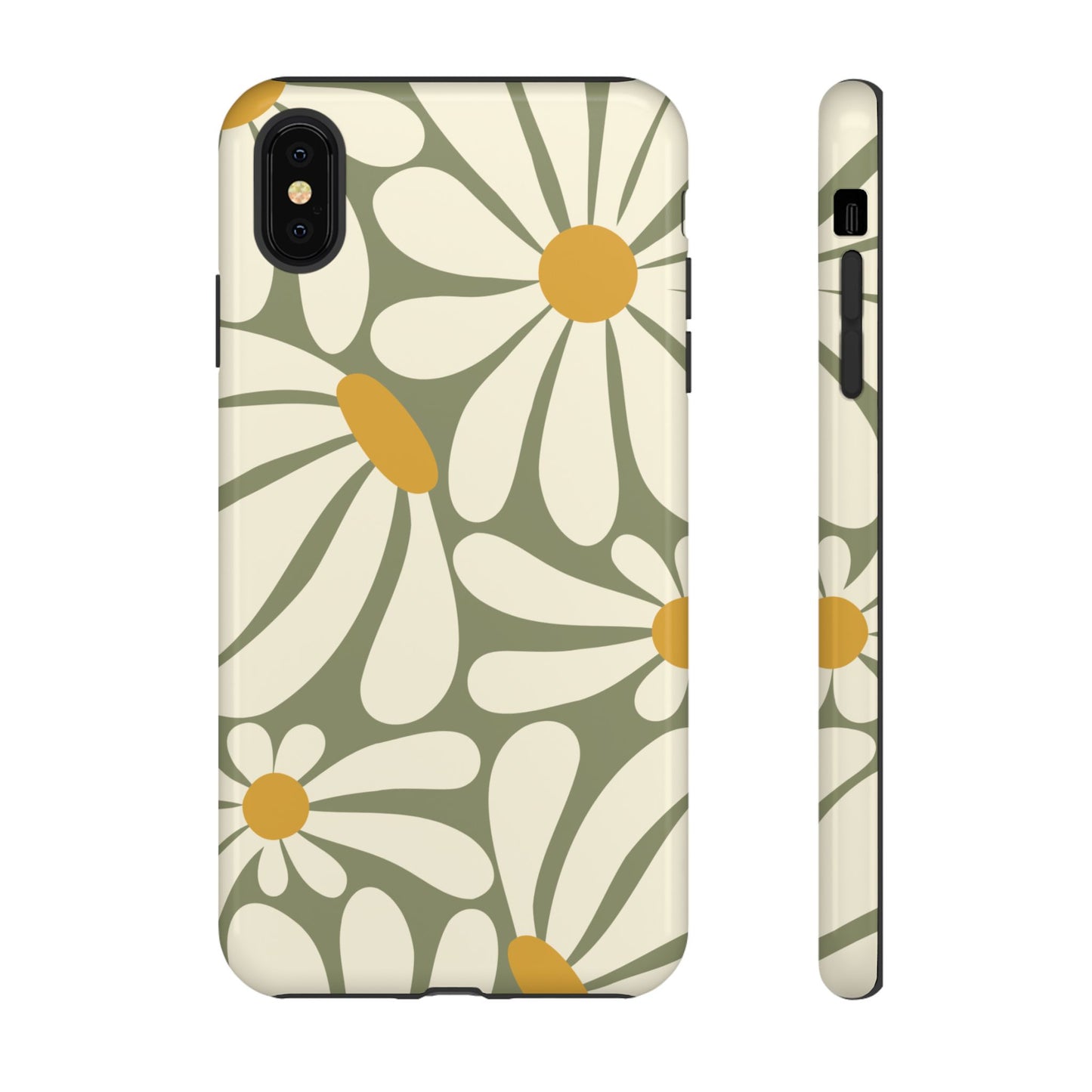 iPhone XS MAX / Glossy Phone Case - ’Retro Green Daisy Pattern #1’ Phone Case