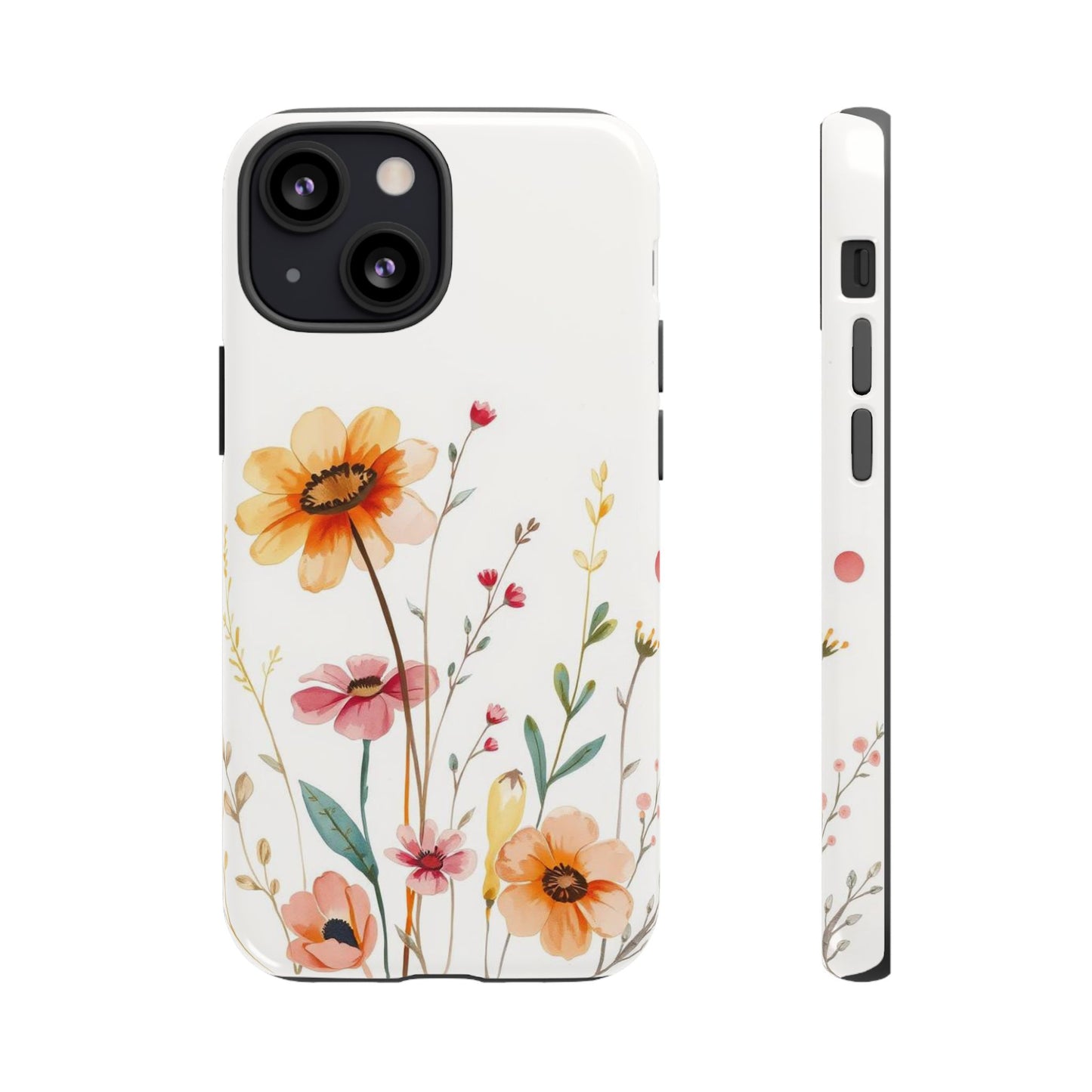 iPhone 13 Mini / Glossy Phone Case - Boho Chic Watercolour Wild Blooms Pattern Phone Case