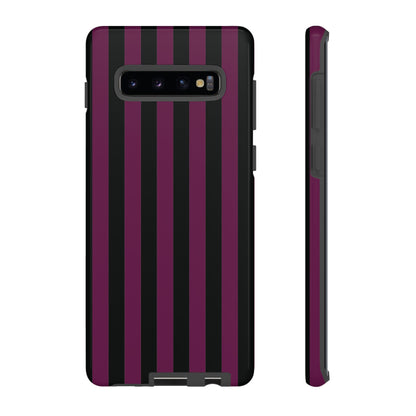 Samsung Galaxy S10 Plus / Glossy Phone Case - Trendy Plum & Black Stripe Pattern Phone Case