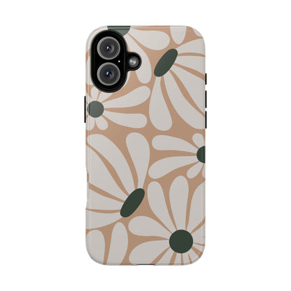 iPhone 16 Plus / Glossy Phone Case - ’Retro Beige & White Daisy Pattern’ Phone Case
