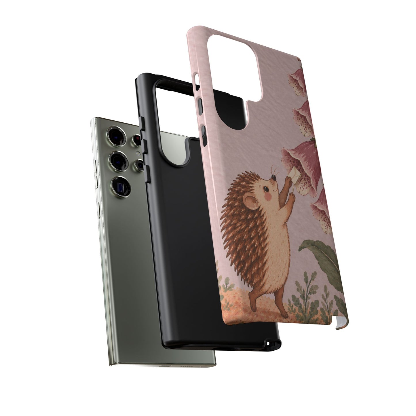 Whimsical Blush Pink Hedgehog and Foxglove Phone Case - Pink Phone Case