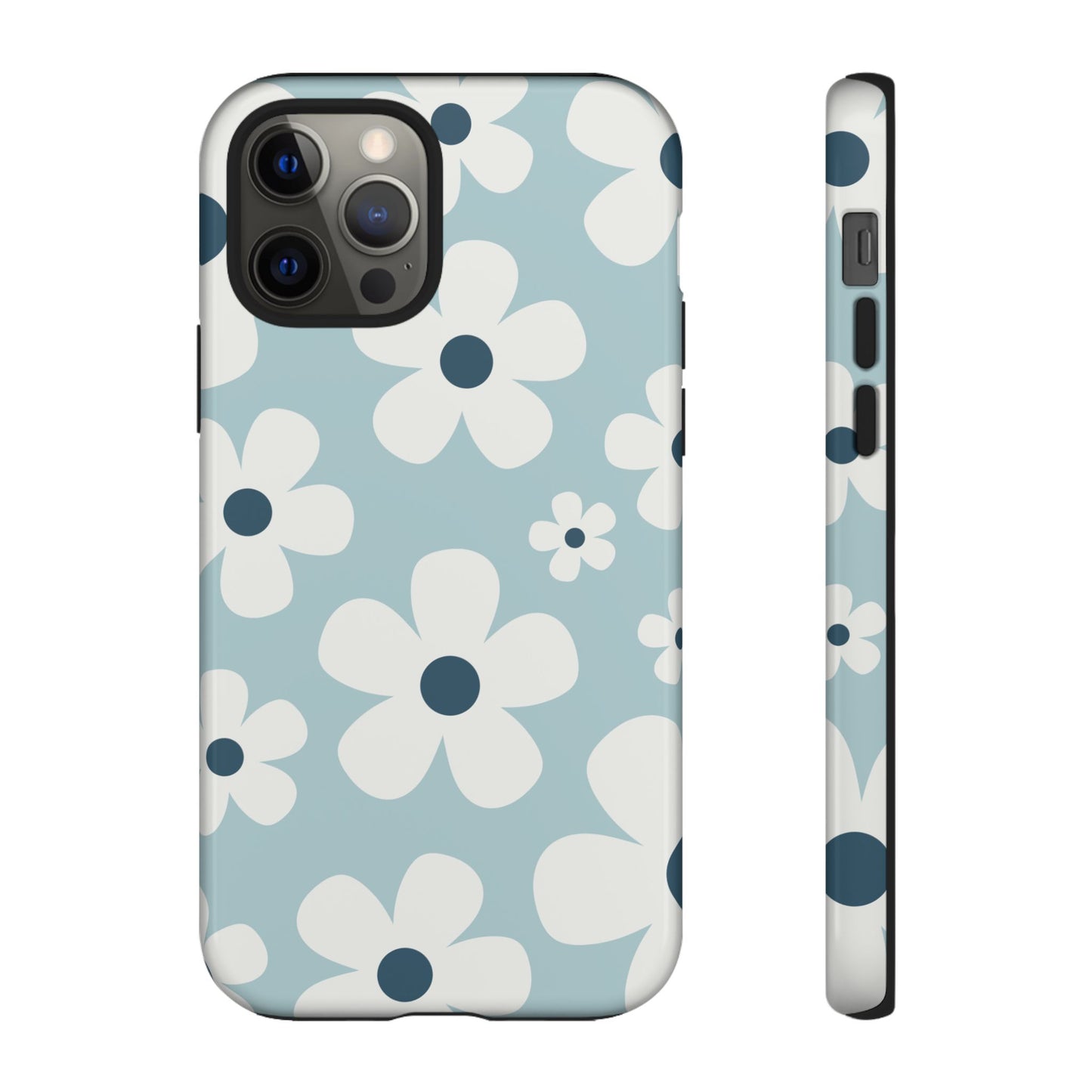 iPhone 12 Pro / Glossy Phone Case - Cute Light Blue Daisy Pattern Phone Case