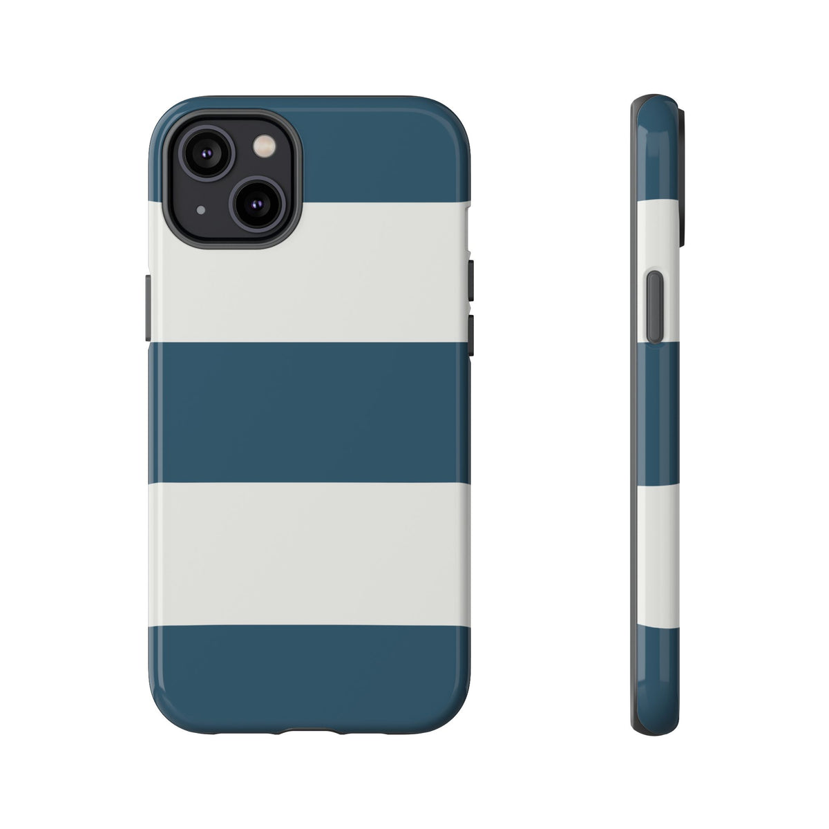 Blue & White Horizontal Stripe Pattern Phone Case - Blue Phone Case - iPhone 14 Plus / Glossy