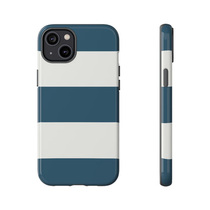 Blue & White Horizontal Stripe Pattern Phone Case - Blue Phone Case - iPhone 14 Plus / Glossy