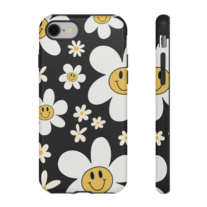 Fun Retro Daisy Pattern with Dark Grey Background Phone Case - Grey Phone Case - iPhone 8 / Glossy