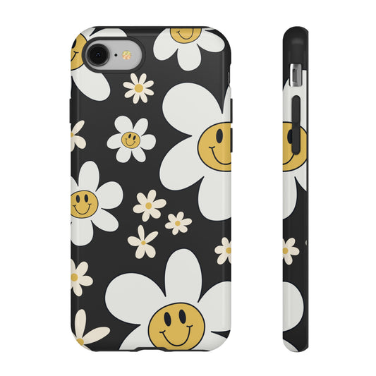 Fun Retro Daisy Pattern with Dark Grey Background Phone Case - Grey Phone Case - iPhone 8 / Glossy