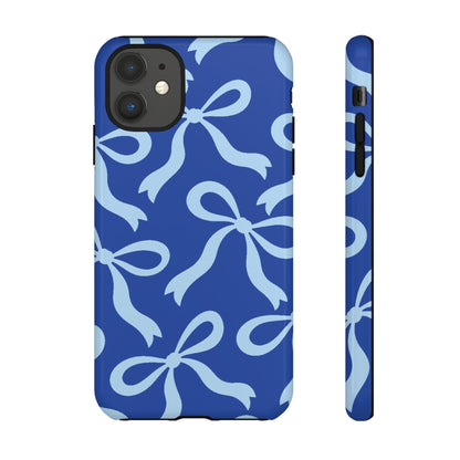 Bold Cobalt Blue and Powder Blue Bow Pattern Phone Case - Blue Phone Case - iPhone 11 / Glossy