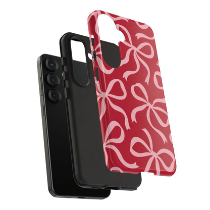 Bold Raspberry Red and Blush Pink Bow Pattern Phone Case