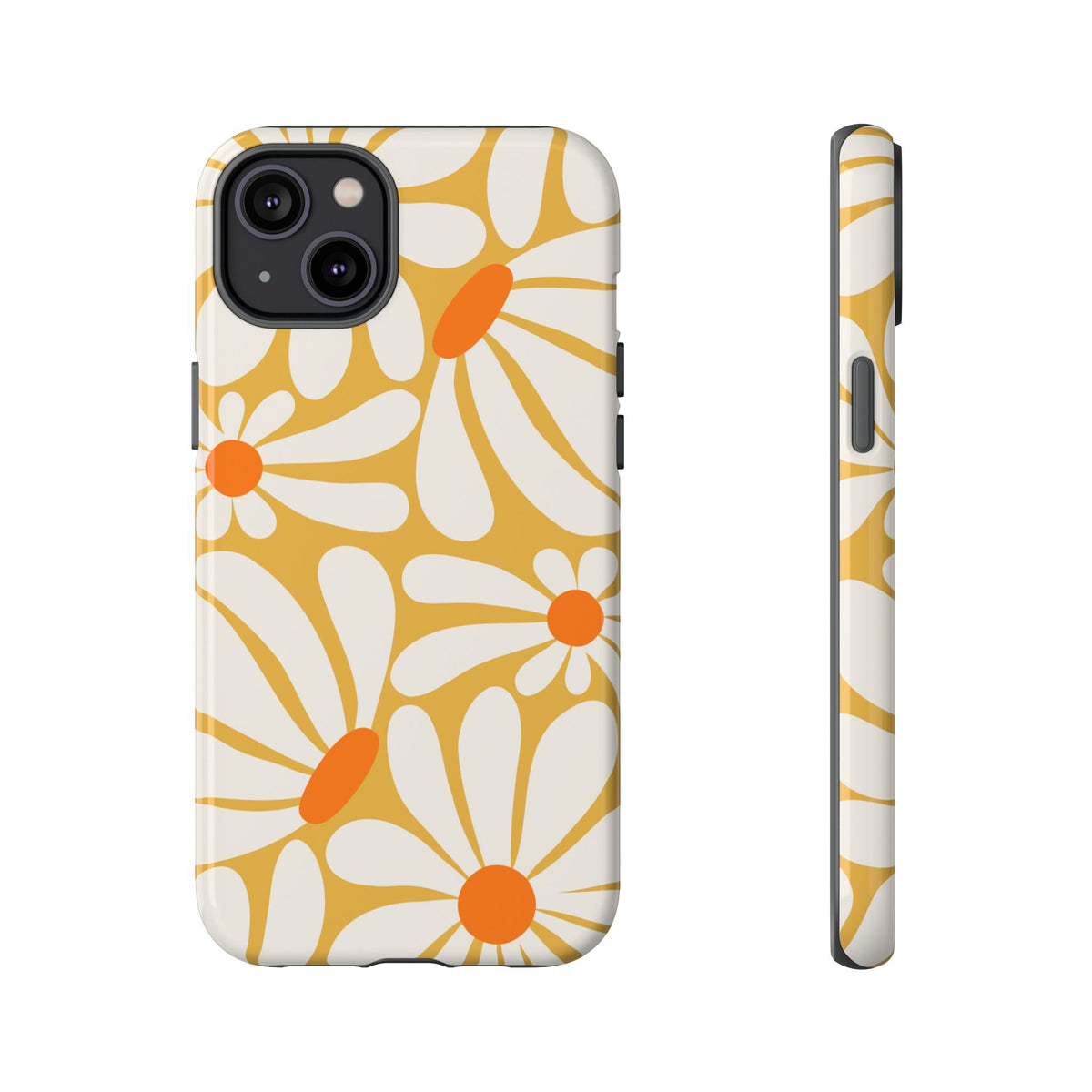 Retro Yellow Daisy Pattern Phone Case - Yellow Phone Case - iPhone 14 Plus / Glossy